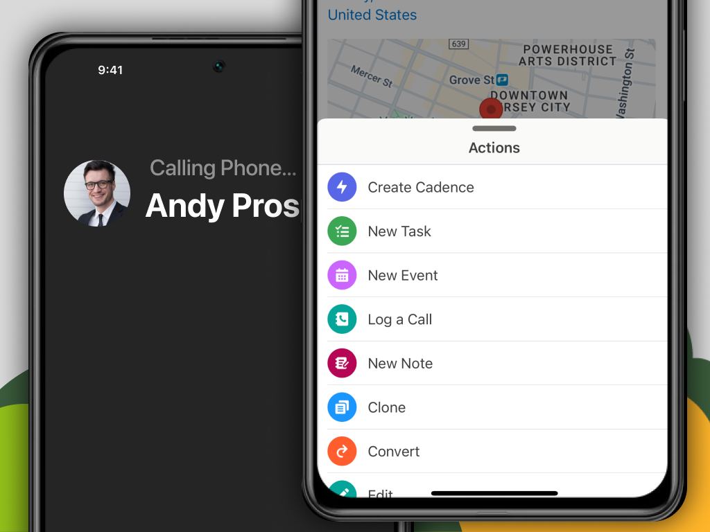 Phone call interface with options to log, schedule tasks, and follow up with leads in Left Main REI