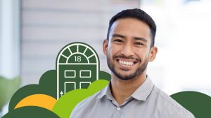 Smiling investor with Left Main REI branding in background