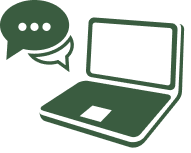 Icon of a laptop with a speech bubble symbolizing digital communication or CRM interaction