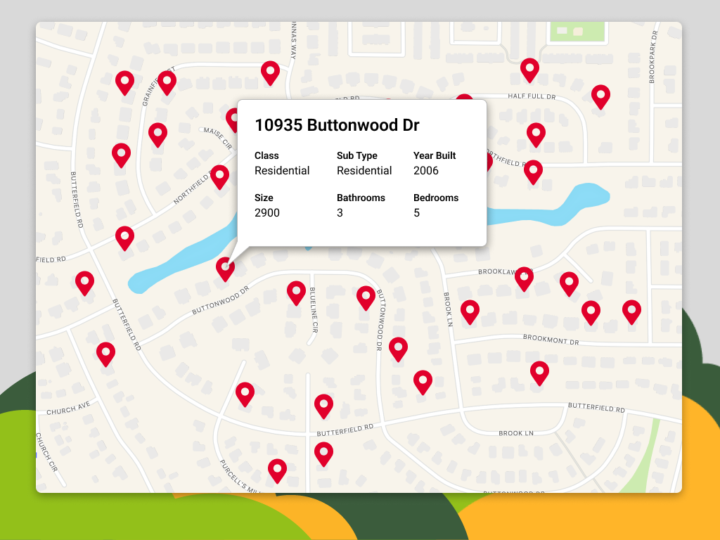 Map view showing property details pulled from ATTOM data within Left Main REI’s CRM